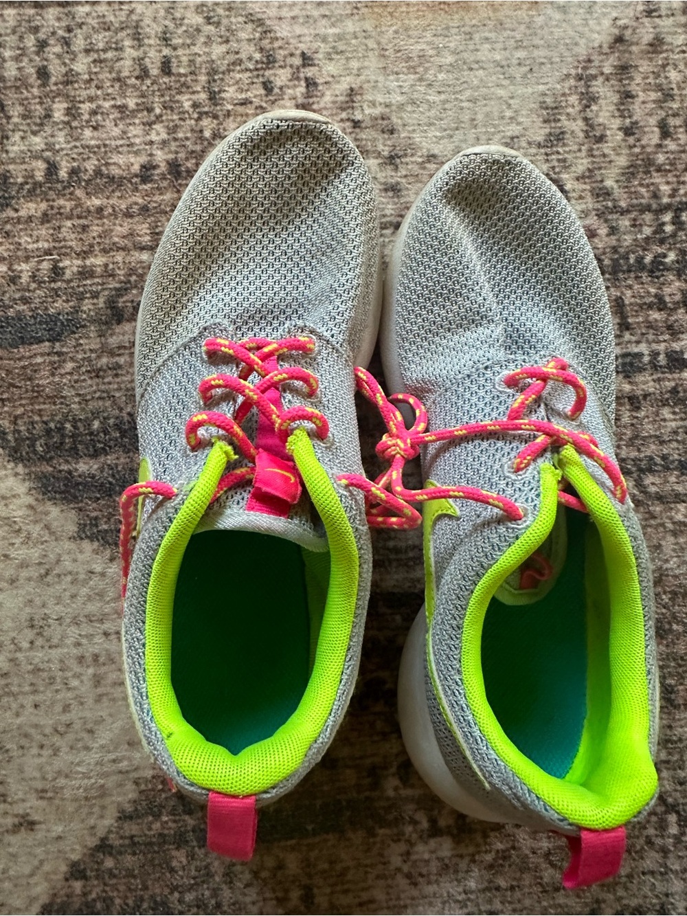 Nike Kids Knit Sneakers - Gray with Neon Green & Pink Accents